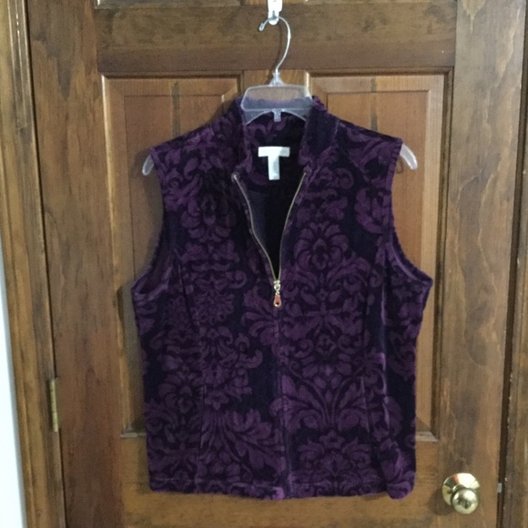 Purple damask, thick and warm vest - zip up front - Picture 1 of 4